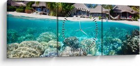 Obraz pláže na tropickom ostrove (s hodinami) (90x30 cm)