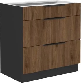 Dolná zásuvková kuchynská skrinka Monza, 80 cm, orech/čierna%