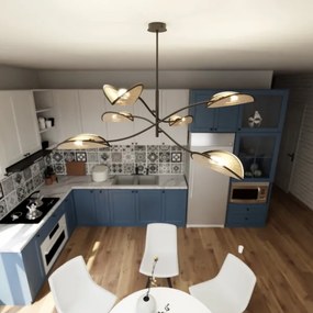 Luster na tyči LOTUS 6xE14/10W/230V čierna/béžová