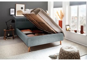Sivomodrá čalúnená dvojlôžková posteľ s úložným priestorom s roštom 140x200 cm Lotte – Meise Möbel