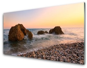 Skleneny obraz Pobrežie more vlny skaly 125x50 cm