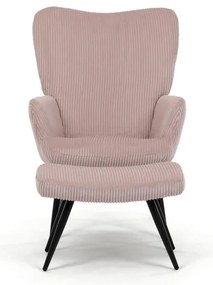 Relaxačné kreslo ušiak s taburetom ROYAL — kov, menčester, ružová