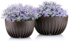 PLASTOVÝ KVETINÁČ STRIPPED ECO SADA 2KS 16X30 CM+15X24 CM TMAVOHNEDÁ