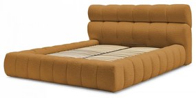 Čalúnená dvojlôžková posteľ s úložným priestorom s roštom 160x200 cm v horčicovej farbe Mont Blanc – Bobochic Paris