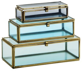 MADAM STOLTZ Sklenený box Grey/Turquoise/Seagreen – set 3 ks