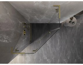 Mexen Lunar, L päťuholníkový sprchový kút naklápací doľava 80 x 80 cm, 8mm číre sklo, zlatý matný profil, 831L-080L-080P-55-00-L