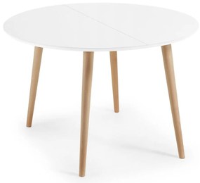 Biely rozkladací jedálenský stôl s bielou doskou ø 120 cm Oqui – Kave Home