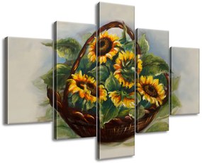 Gario Ručne maľovaný obraz Košík slnečníc - 5 dielny Rozmery: 100 x 70 cm