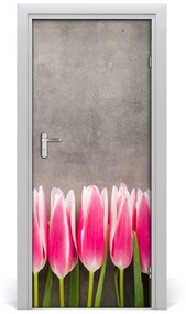 Samolepiace fototapety na dvere ružové tulipány 75x205 cm