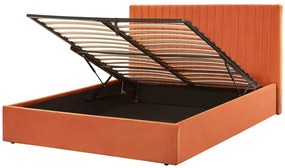 Zamatová posteľ s úložným priestorom 160 x 200 cm oranžová VION Beliani