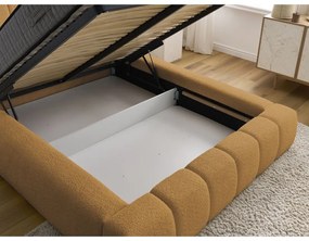 Čalúnená dvojlôžková posteľ s úložným priestorom s roštom 140x190 cm v horčicovej farbe Denali – Bobochic Paris