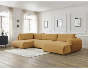 Menčestrová rozkladacia rohová pohovka v horčicovej farbe (pravý roh/do "U") Lucien – Bobochic Paris