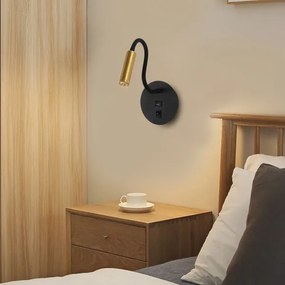 Brilagi -LED Flexibilná nástenná lampa s USB portom MAYA LED/3W/230V čierna/zlatá