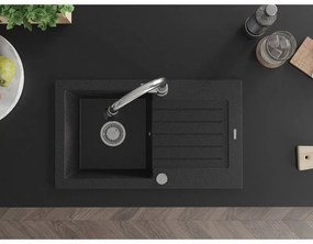 Mexen Pablo, 1-komorový granitový drez 752x436x161 mm a drezová batéria Elia, čierna-strieborná metalíza, 6510-73-670101-00