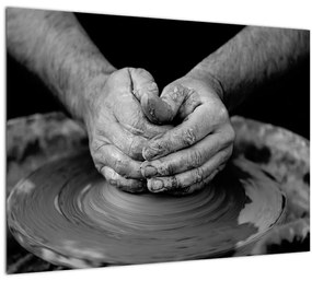 Čiernobiely sklenený obraz - výroba keramiky (70x50 cm)