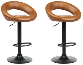 Sada 2 barových stoličiek z umelej kože hnedá PEORIA II Beliani