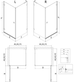 Mexen Lunar-B L výklopný sprchový kút pravý 90 x 90 cm, číre sklo, čierna matná, 832L-090-090-70-00-P