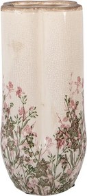 Béžová antik keramická váza s ružovo-zelenými kvetmi M - Ø 15*30 cm