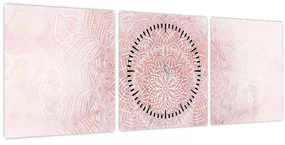 Obraz - Ružová mandala (s hodinami) (90x30 cm)