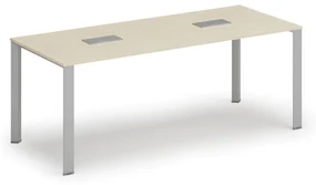 Stôl PRIMO INFINITY 2000 x 900 x 750, breza + 2x stolná zásuvka TYP V, strieborná