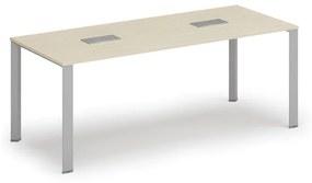 Stôl PRIMO INFINITY 2000 x 900 x 750, breza + 2x stolná zásuvka TYP V, strieborná