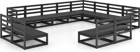 vidaXL 12-dielna sedacia súprava do záhrady, čierna, borovicové drevo