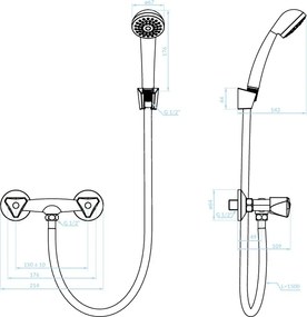 Kuchinox Norm, nástenná sprchová batéria so sprchovou súpravou, chrómová, LAV-BQN_041D