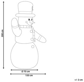 Vianočný nafukovací LED snehuliak 200 cm biely RUKA Beliani