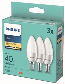 Philips 8719514313385 Žiarovka Philips LED E14, 5W, 470lm, 2700K, biela, 3 ks v balení