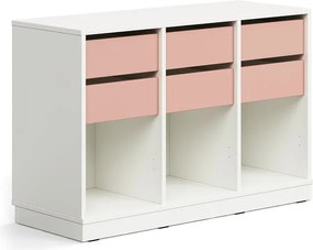 Úložná skrinka CASPER, 6 zásuviek, 3 priehradky, so soklom, biela/tmavoružová