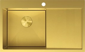 Mexen Exar, 1-komorový nerezový drez s odkvapkávačom, ľavý, 780 x 480 mm, brúsená zlatá, vzor voština, 6433781010L-55HC