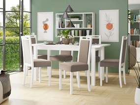 Rozkladací stôl so 6 stoličkami AL10, Morenie: biela, Poťahové látky: 25x - Paros 2