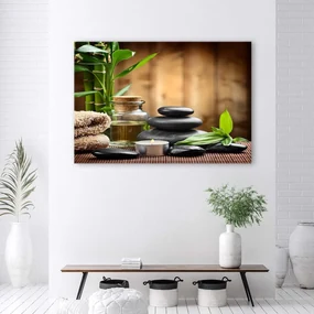 Gario Obraz na plátne Zenová kompozícia čiernych kameňov a bambusu Rozmery: 90 x 60 cm