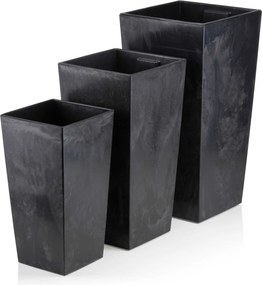 PLASTOVÝ KVETINÁČ PORTO SADA 3KS 67,7X35 CM+46,5X25 CM+57X30 CM IMITÁCIA BETÓNU ČIERNA