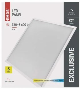EMOS LED panel EXCLUSIVE 600x600mm, štvorcový, vstavaný, biely, 36W, stmievateľný, URG
