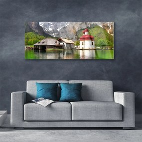 Obraz na akrylátovom skle Hora strom dom krajina 125x50 cm