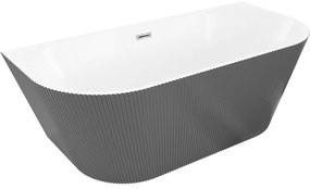 Mexen Oris, voľne stojaca ryhovaná vaňa 150 x 75 cm, biela-šedá, chrómový prepad, 52871507562-01