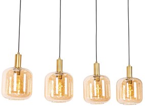 Inteligentné závesné svietidlo čierne s mosadzou a jantárovým sklom 4-svetlá vrátane 4 Wifi G95 - Zuzanna