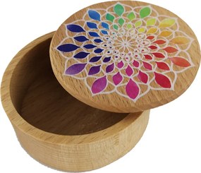 AMADEA Drevená krabička guľatá mandala, masívne drevo, 8 cm, český výrobok