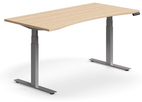 Výškovo nastaviteľný stôl QBUS, s výrezom, 1600x800 mm, strieborný rám, dub