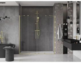 Mexen Velar Duo, posuvné dvere do otvoru 200x200 cm, 8mm číre sklo, zlatá matná, 871-200-000-02-55