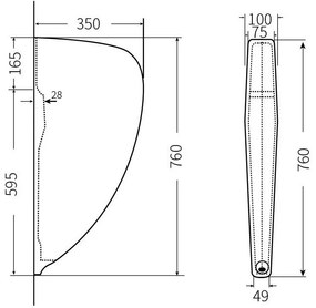 Mexen príslušenstvo, závesná priečka pre pisoár 76x10x35 cm, čierna matná, 37117670