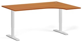 Výškovo nastaviteľný stôl, 2 motory, 745 - 1215 mm, rohový L/P, doska 1600 x 1200 mm, biela podnož, čerešňa