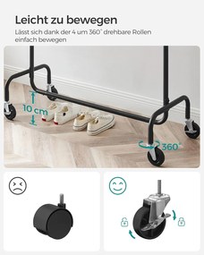 Výsuvný vešiak na šaty na kolieskach s vysokou nosnosťou, 130 kg, čierny