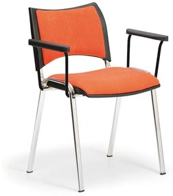 Konferenčná stolička SMART, chrómované nohy, s podpierkami rúk, oranžová