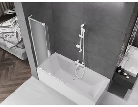 Mexen Velar L, 2-krídlová posuvná vaňová zástena 95 x 150 cm, 8mm sklo námraza, biela matná, 896-095-003-31-20