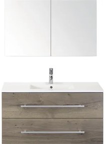 Kúpeľňový nábytkový set Sanox Stretto farba čela tabacco ŠxVxH 101 x 170 x 39 cm s keramickým umývadlom a zrkadlovou skrinkou