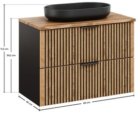 Závěsná skříňka Casad Nature River s deskou a umyvadlem 80 cm dub wotan/černá