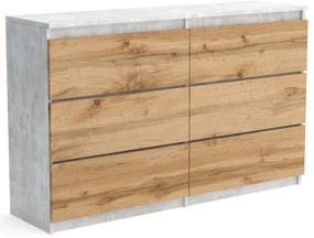 Veľká komoda 6 zásuviek ARIE šírka 120cm Betón/Dub Wotan