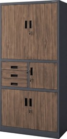 Kovová kancelárska skriňa so sejfom antracitová, orech, 900x1850x400 mm: FILIP II Eco Design